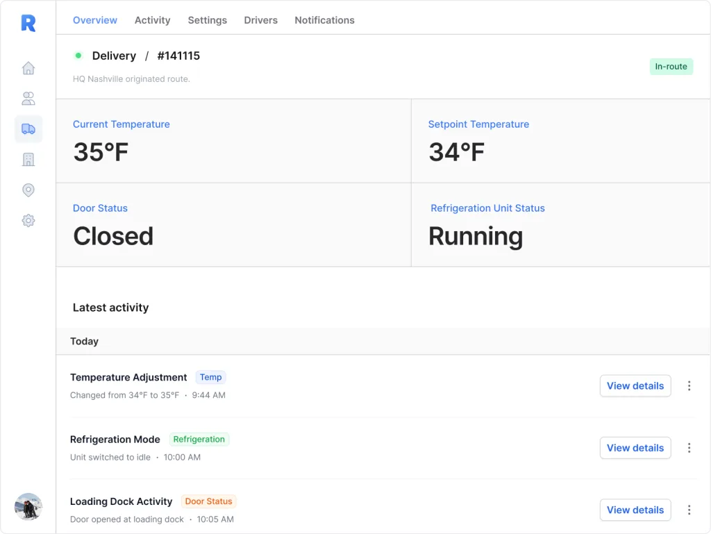 Temperature monitoring controls for refrigerated deliveries